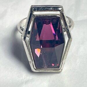 Vintage Sarah Coventry Purple Faceted & Silvertone Silver Tone Adjustable Ring